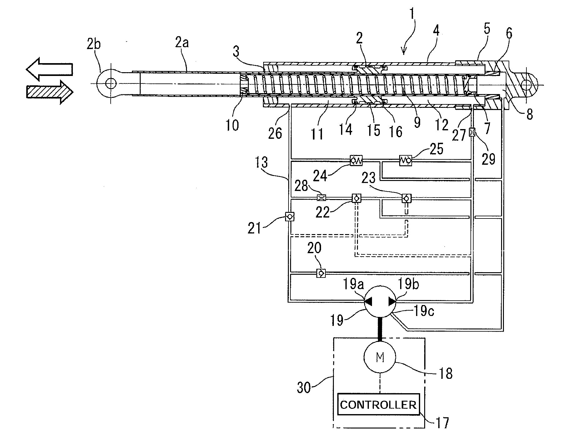 Electro-hydrostatic actuator excellent in snubbing characteristic, and drive device used for the same, and control method used for the same