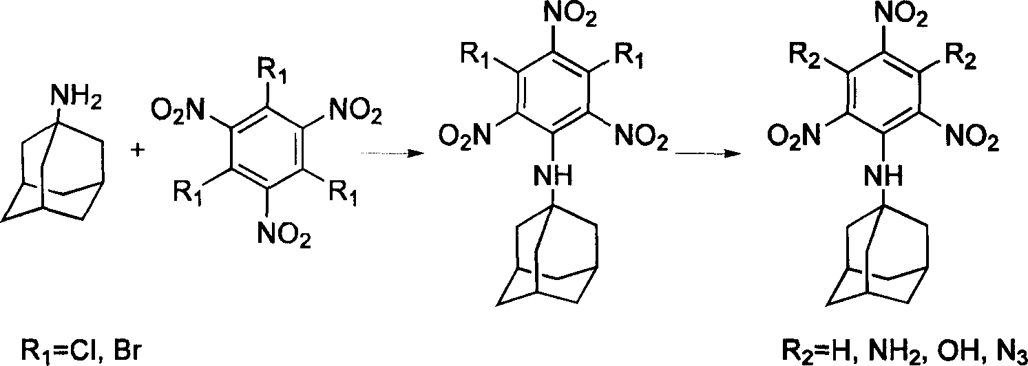 Compound containing multinitrobenzene amantadine and its synthesis method