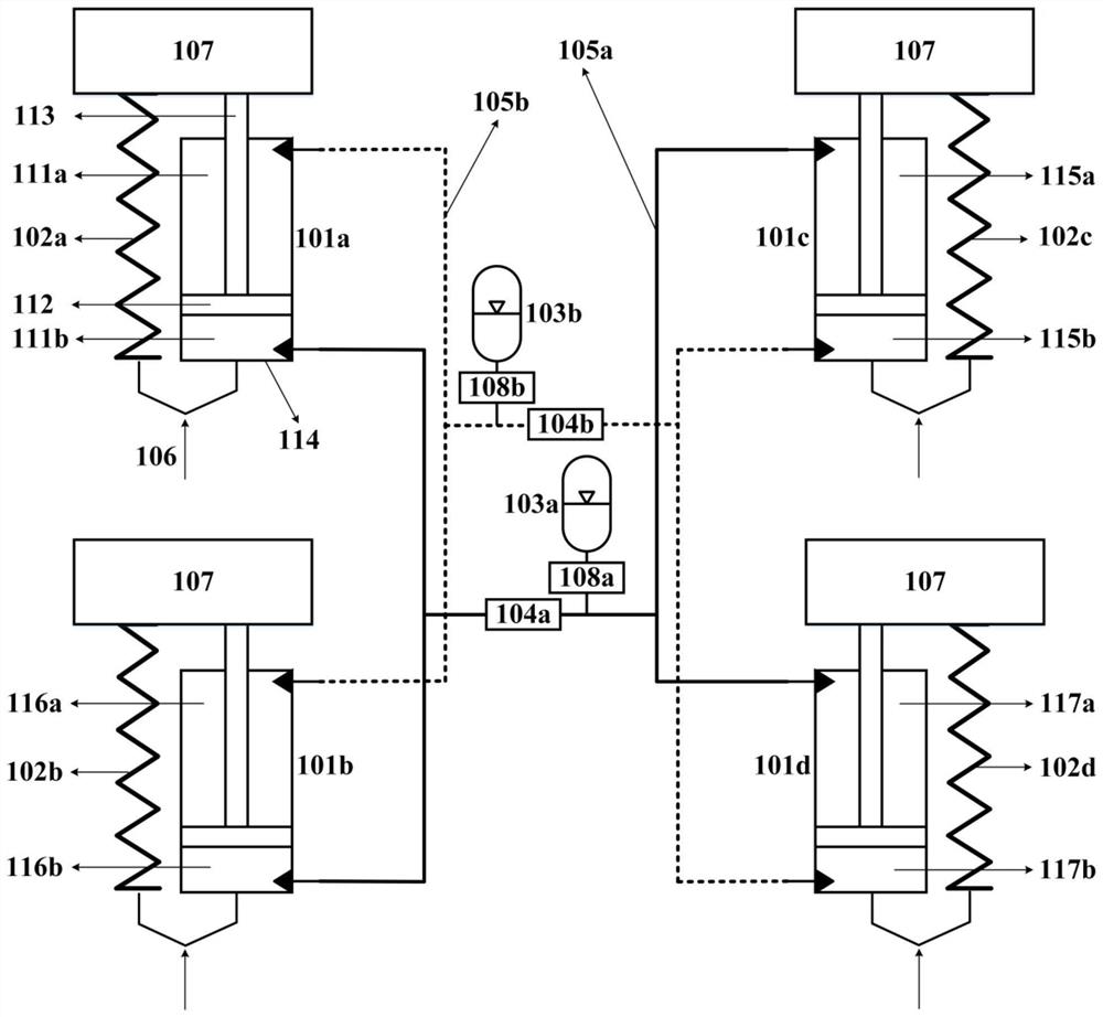 Oil-gas interconnection suspension with self-adaptive damping and adjustable roll stiffness