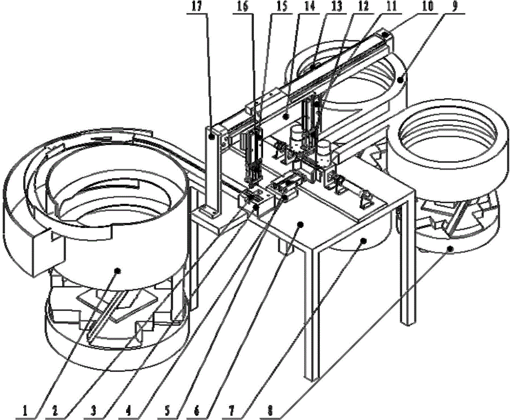 Insert welding pin radiating fin assembly machine