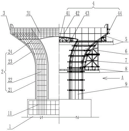 Combined structure and application method of viaduct vase pier formwork support