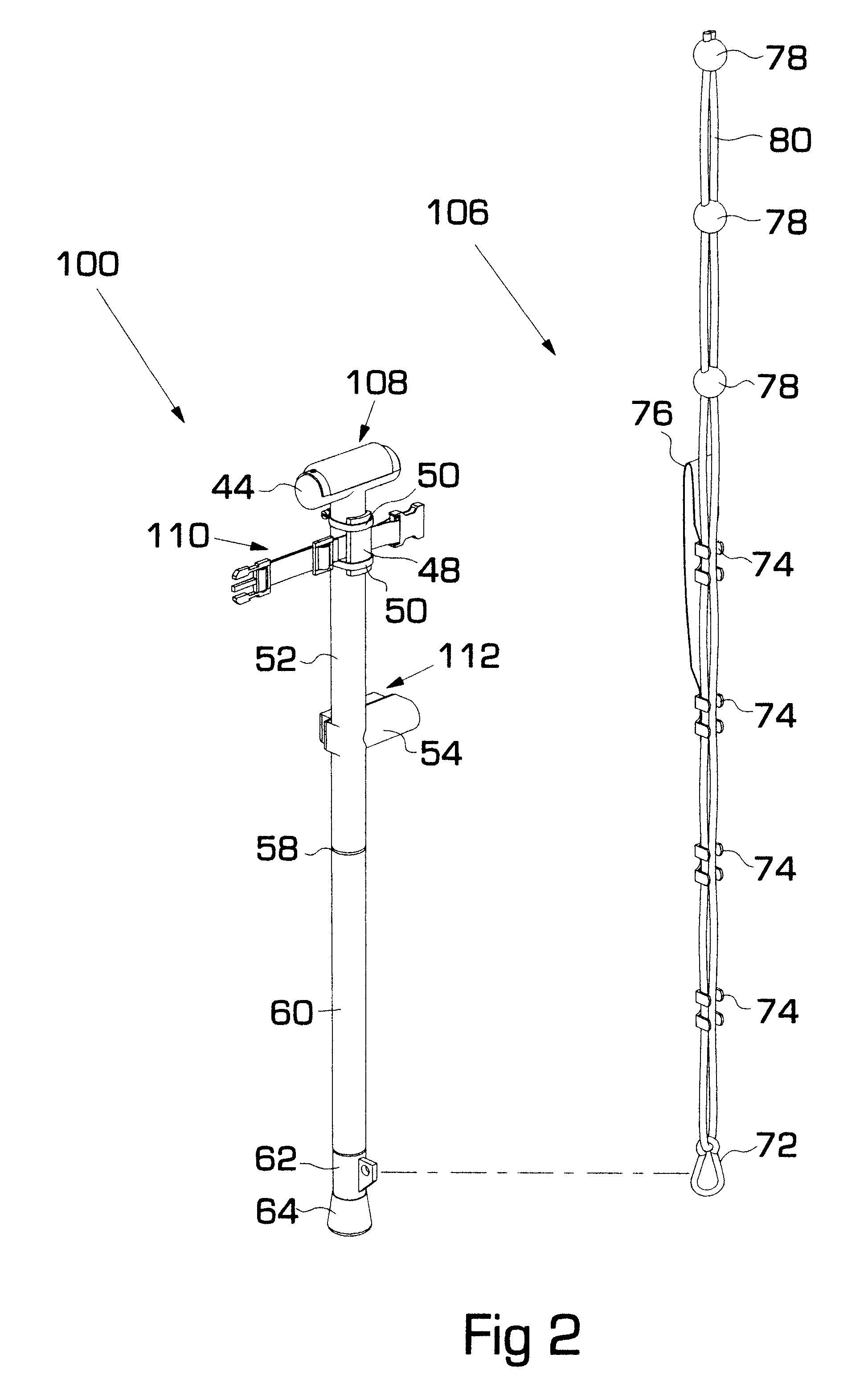 Line and pole, travel size fitness device, for upper and lower body weightlifting type physical exercises, utilizing a human's own bodyweight