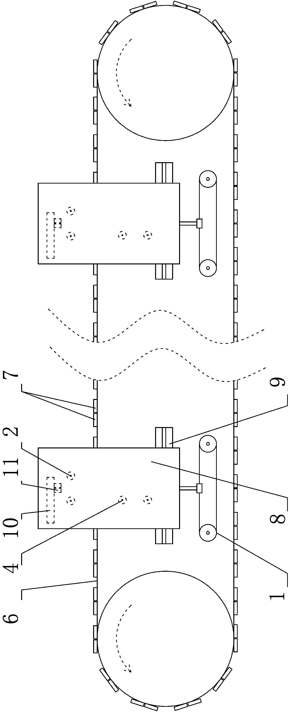 Container clamping conveying device of straight-line filling device