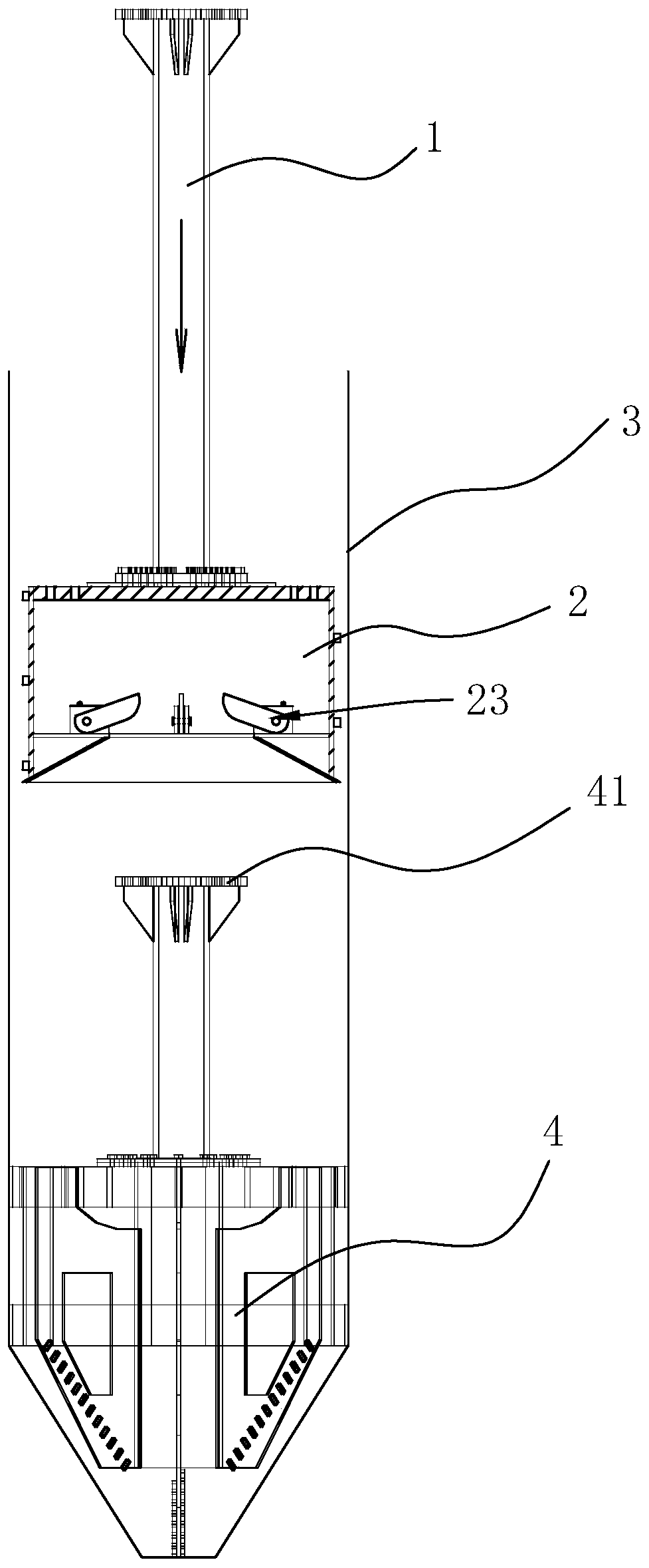 Cylindrical drill bit fishing device and construction method thereof