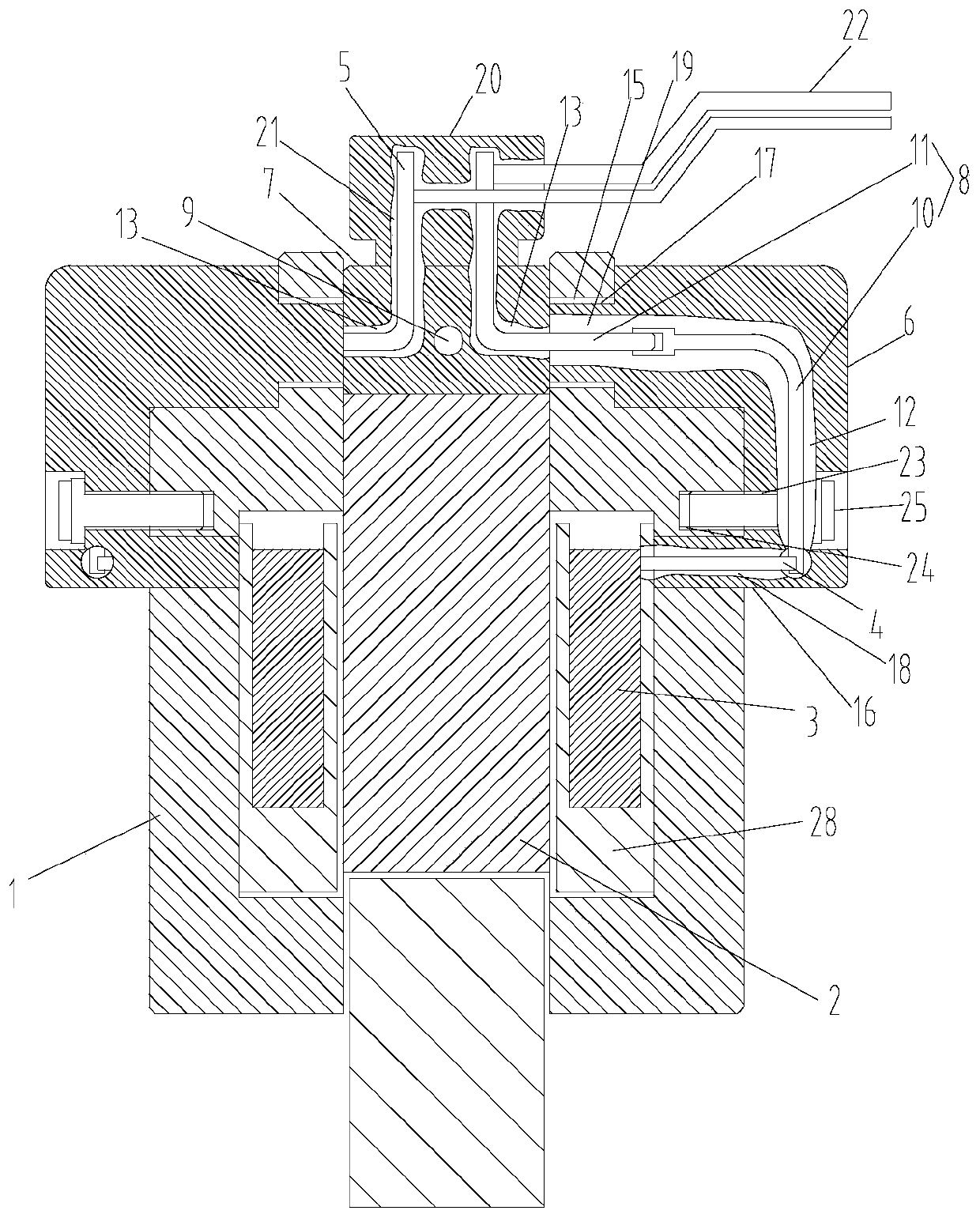 Wiring device for magnetic suspension bearing, compressor and refrigeration equipment