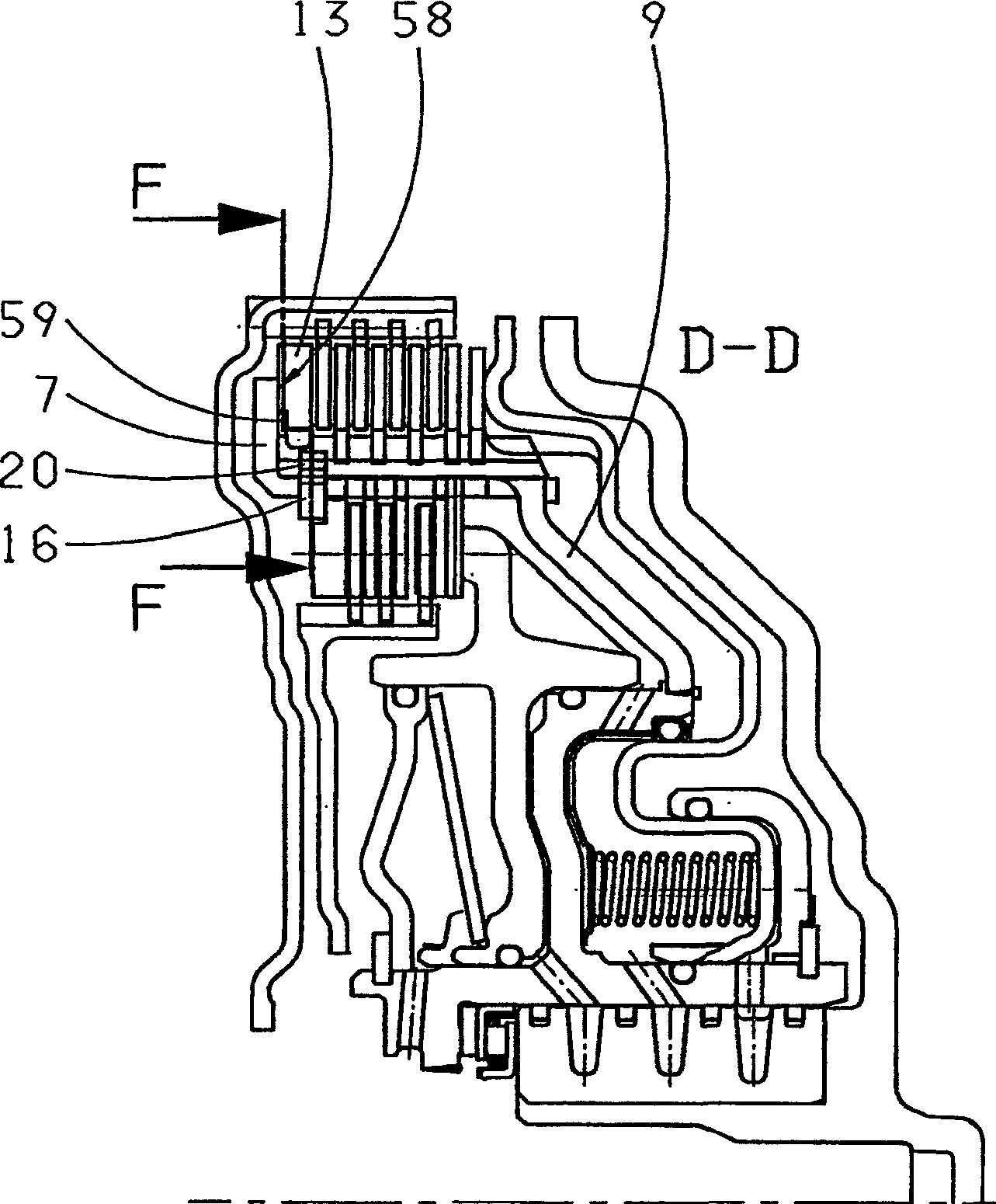 Clutch assembly in a gearbox comprising two axially and radially adjoining clutches