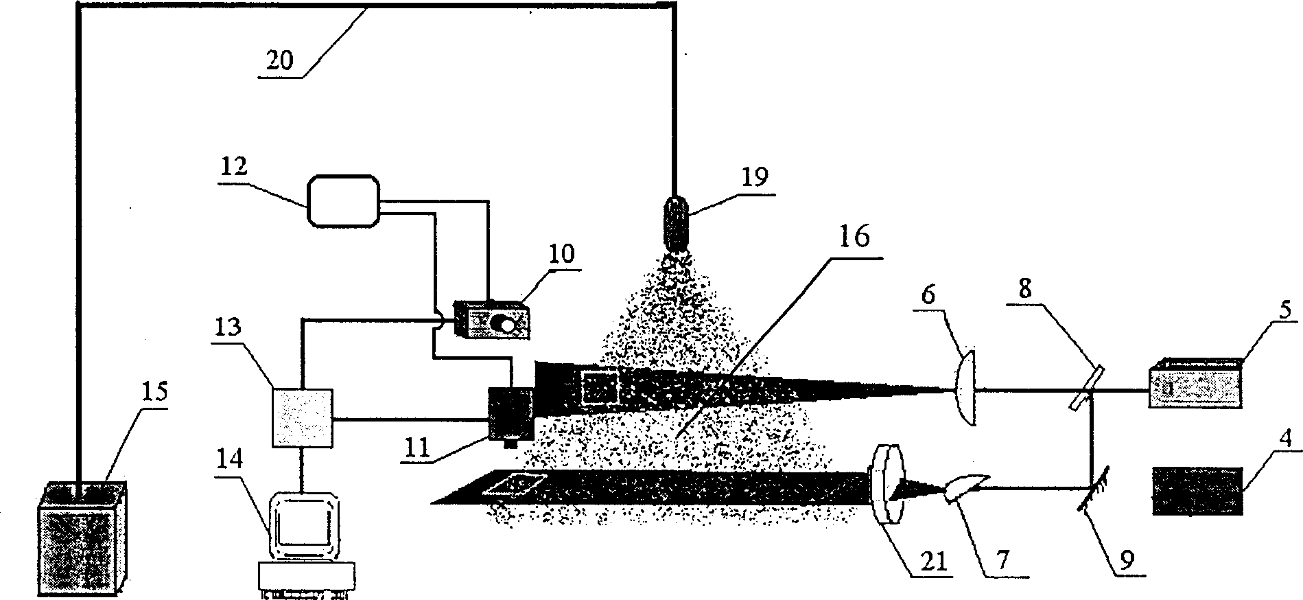 Particle field total-field measurement process and apparatus based on laser sheet optical image-forming