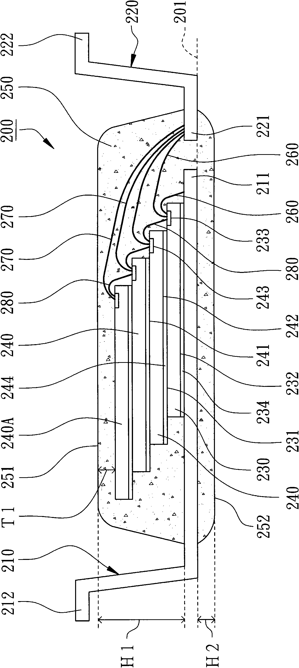 Multichip package structure capable of arranging chips on pins