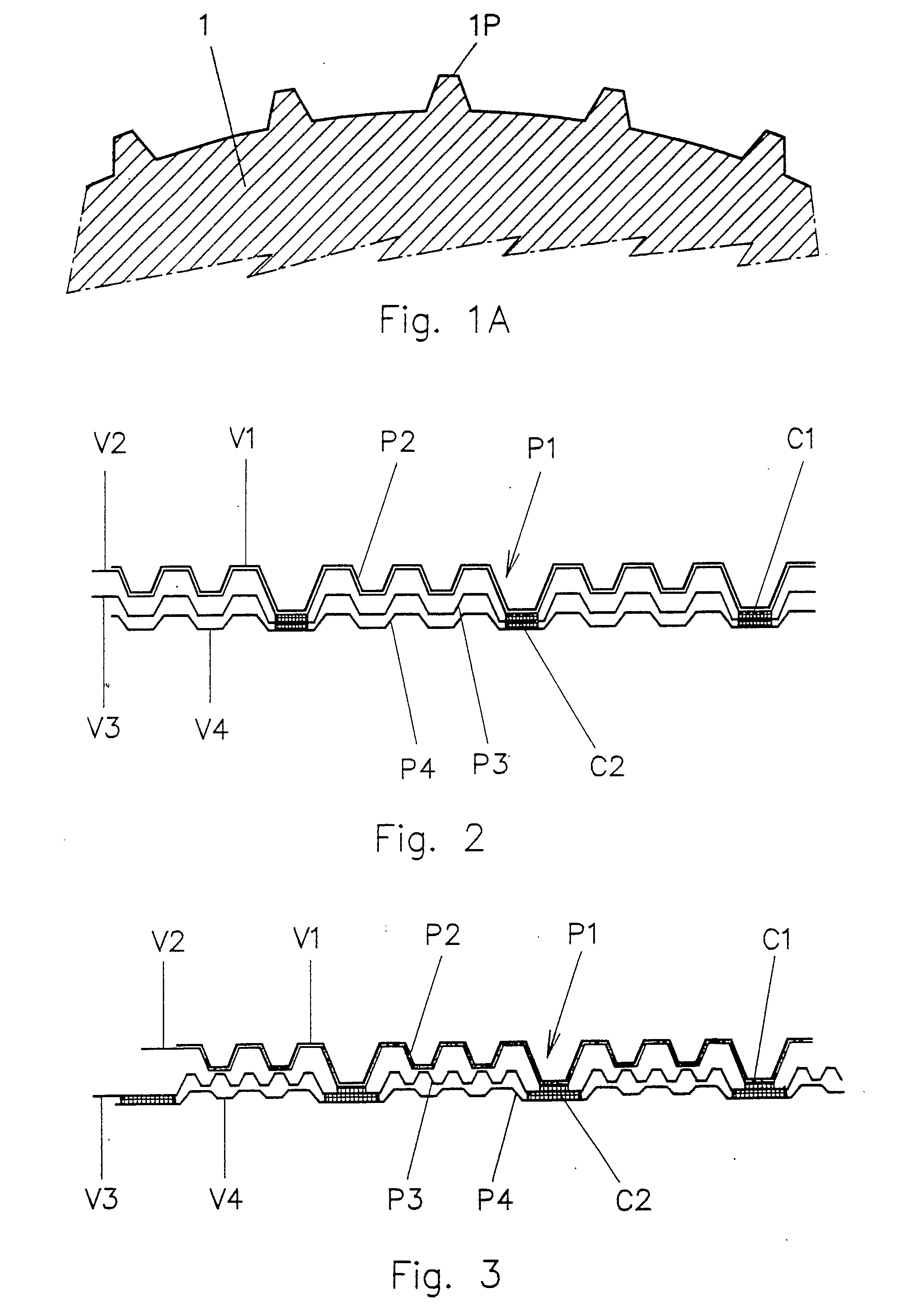 Embossing and laminating method and device for producing multi-ply web products and relative product