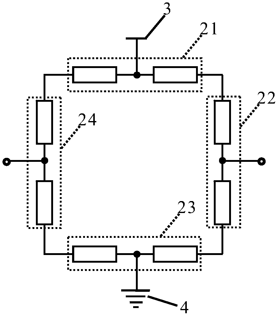 Four-footed scale, and pressure sensing circuit and weighing method thereof