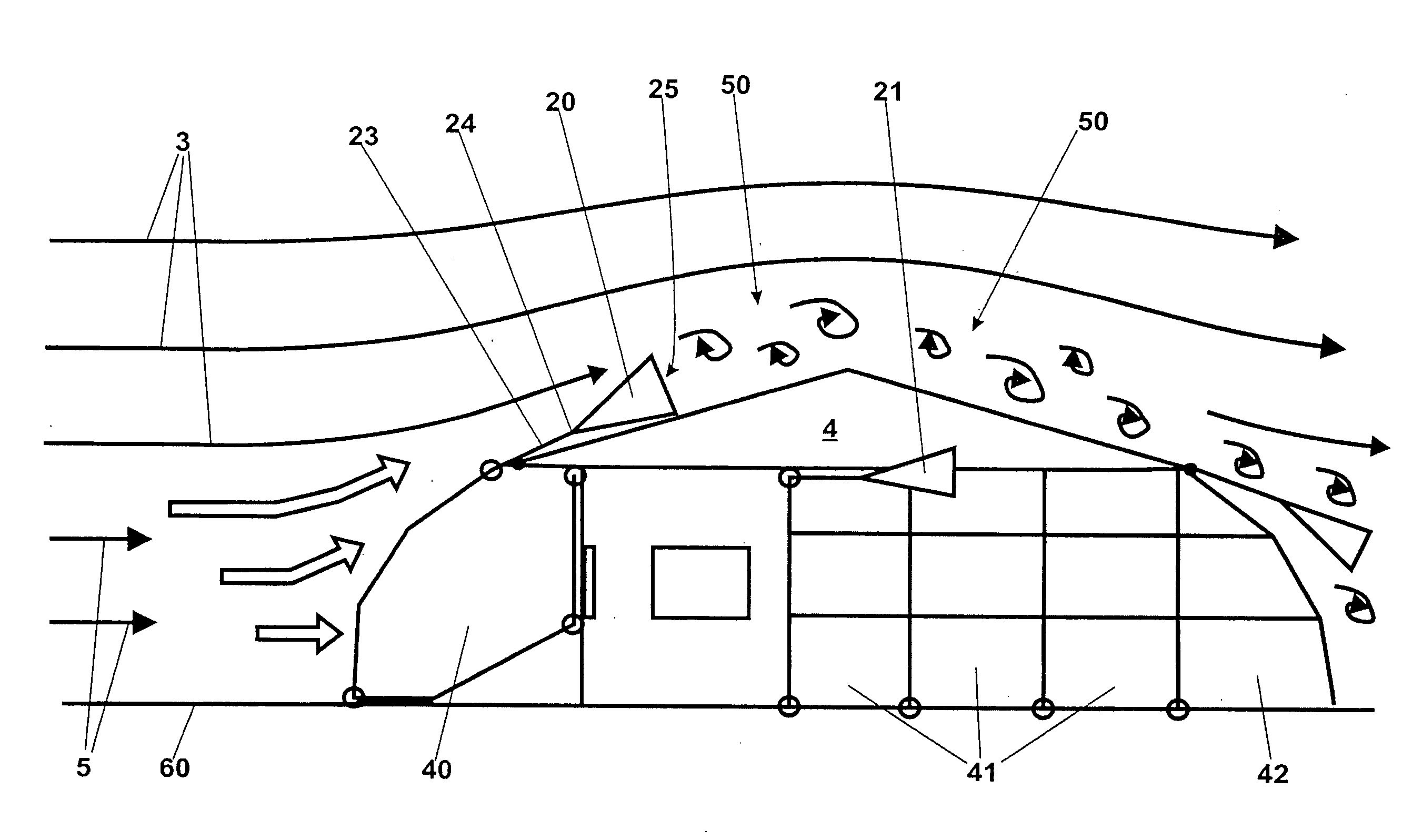 Wind flow body for a structure and method of use thereof