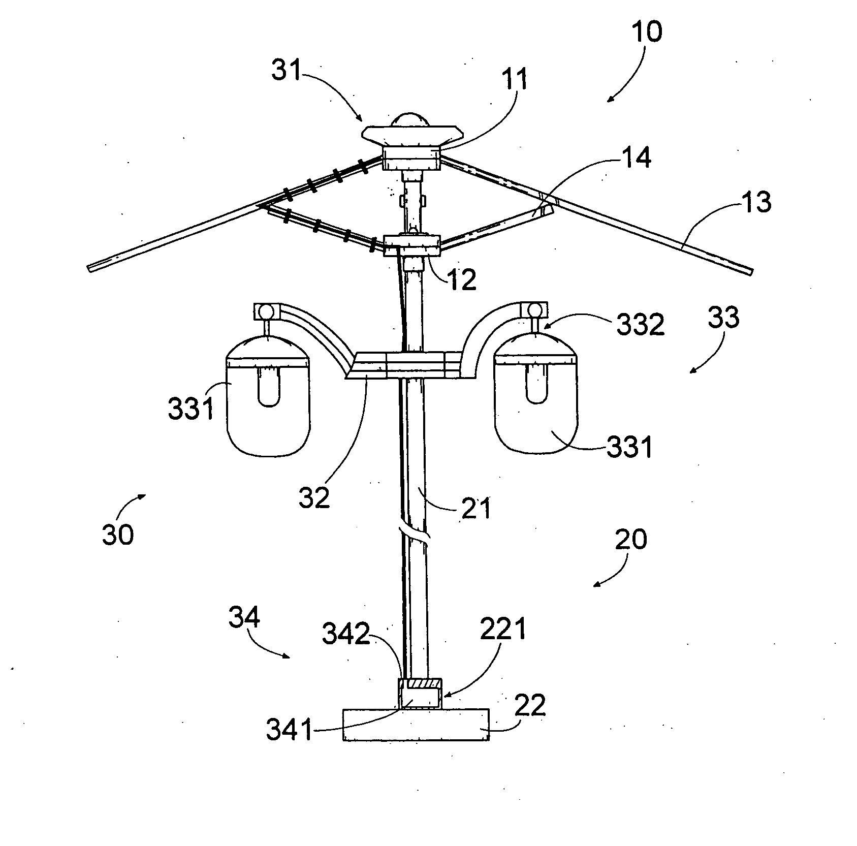 Solar lighting arrangement for outdoor umbrella