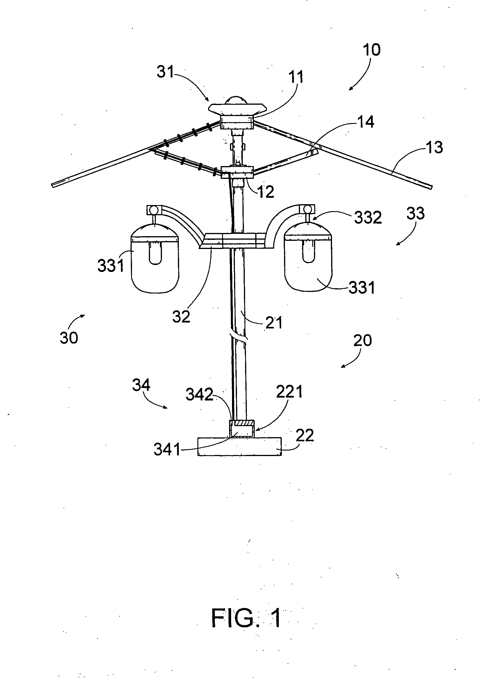 Solar lighting arrangement for outdoor umbrella