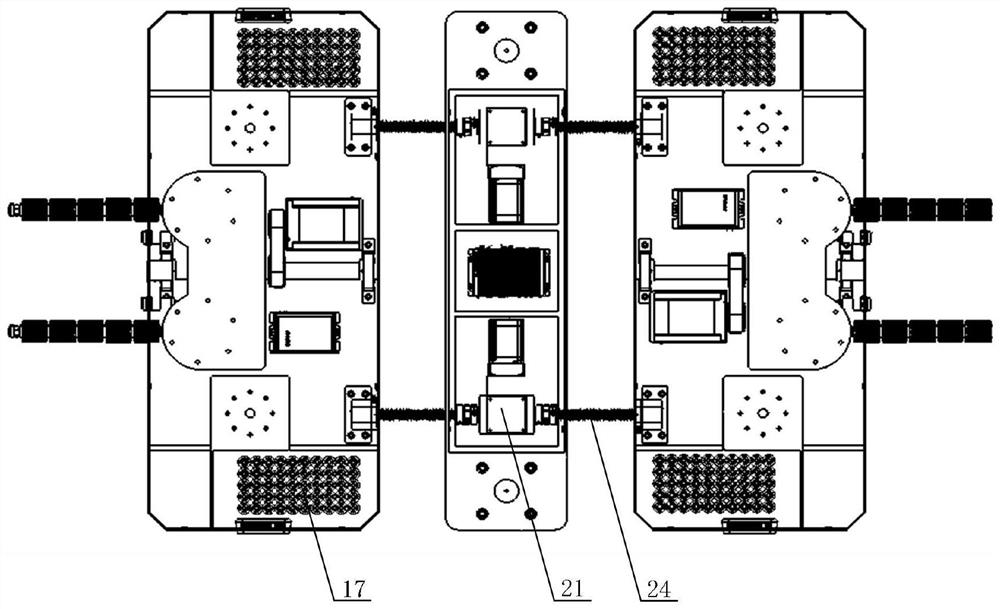 An intelligent cooperative trolley carrier with a rotating clamp with self-adaptive wheelbase