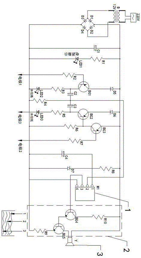 Automatic water level alarm circuit of solar water heater