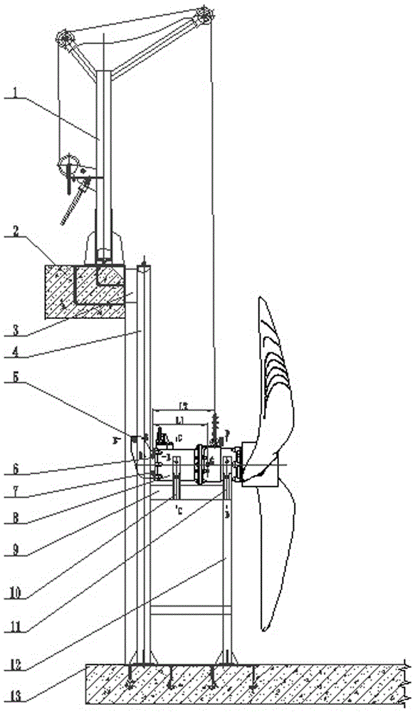 Submerged flow pushing device based on rail-abutted single pulley sliding
