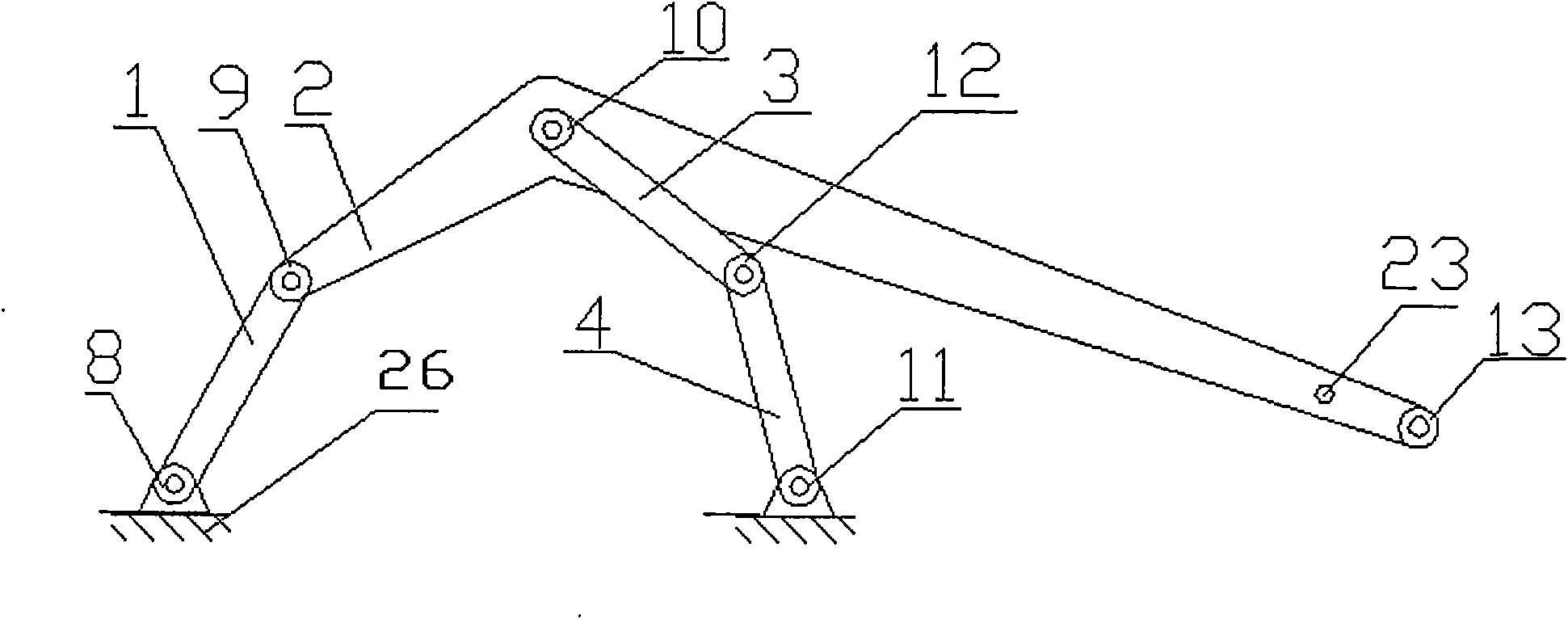 Excavating mechanism of controllable planar three degree of freedom