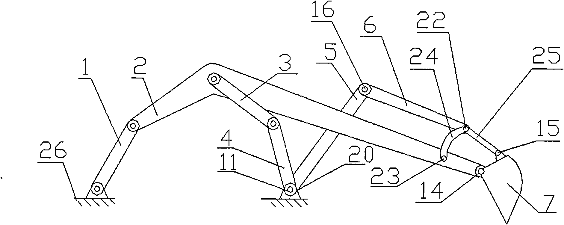 Excavating mechanism of controllable planar three degree of freedom