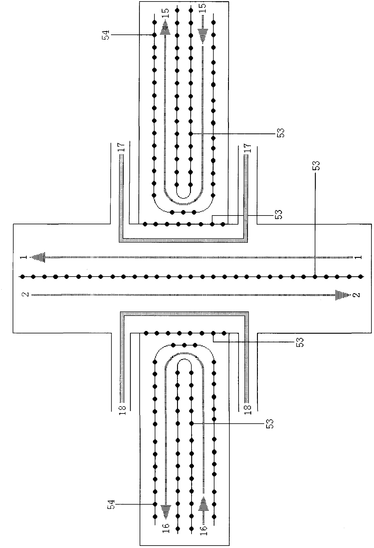 Overpass with structure having three bridge surfaces and four layers