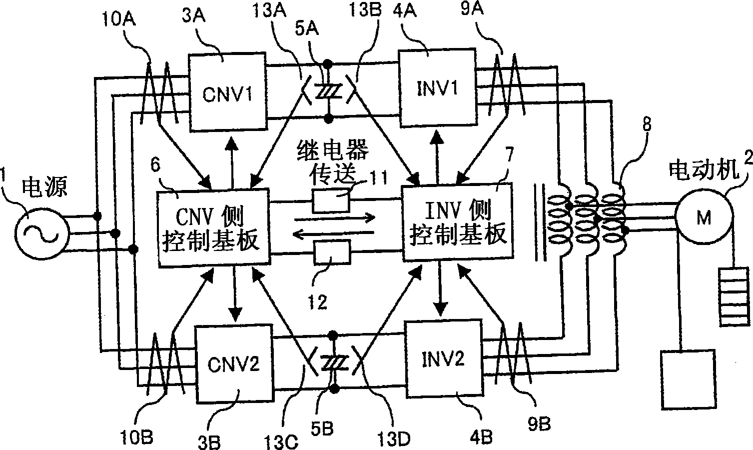 Serial parallel structure electric power transformation device