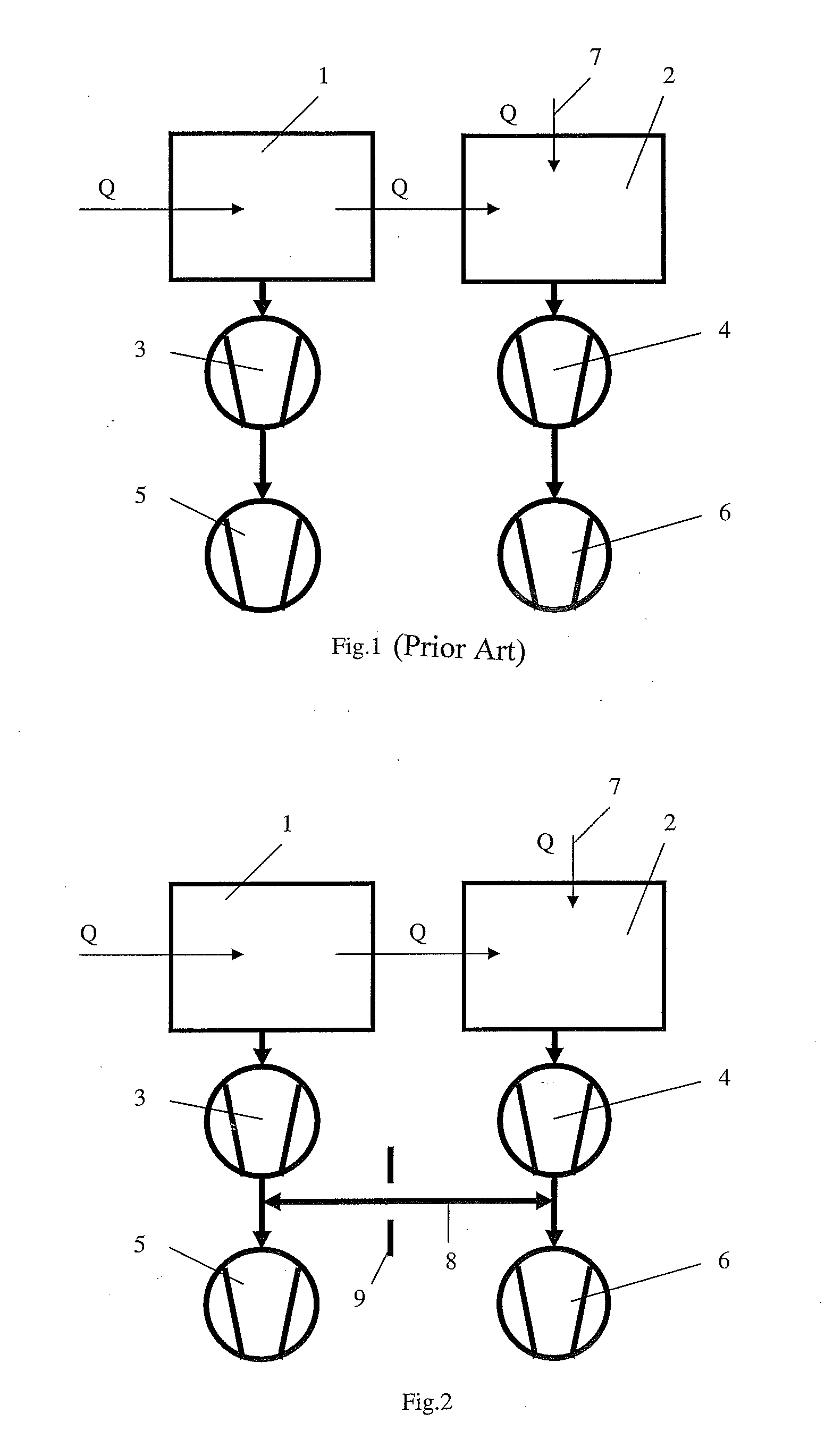 Pumping system for evacuating gas from a plurality of chambers and method for controlling the pumping system