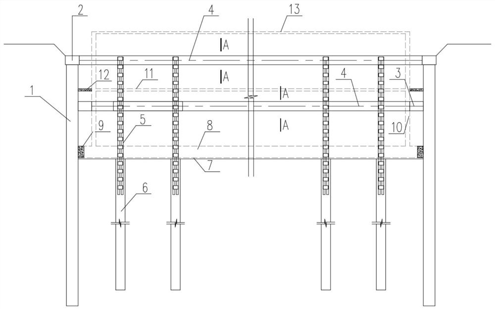 Hollow beam supporting structure and construction method thereof