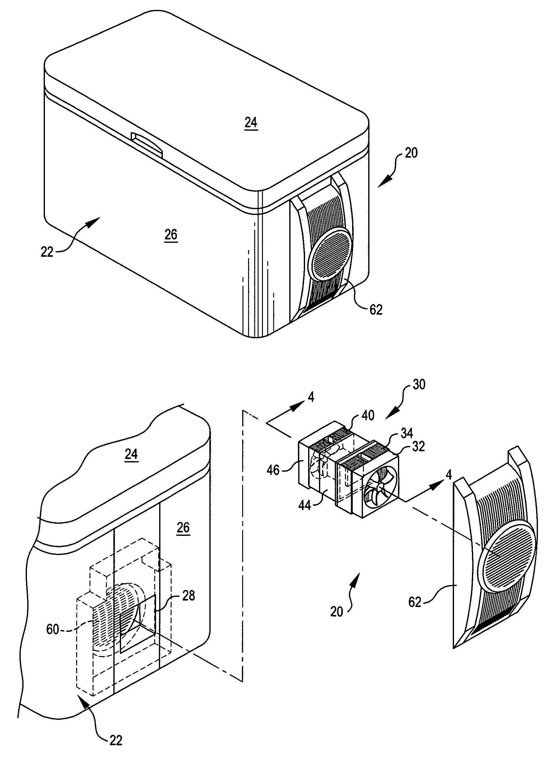 Insulated container with thermoelectric unit