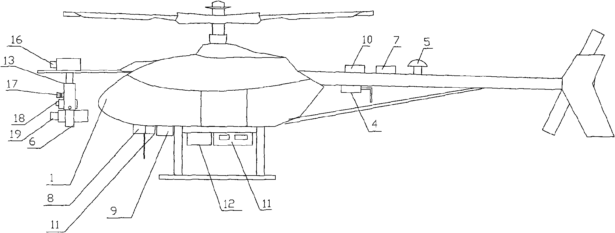 Unmanned helicopter system for patrolling trolly wire route and tower and method thereof