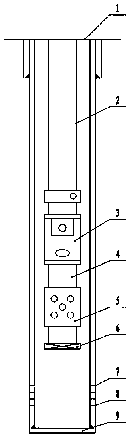 Oil and water well pipe column underground cathode protecting and corrosion on-line monitoring device and method