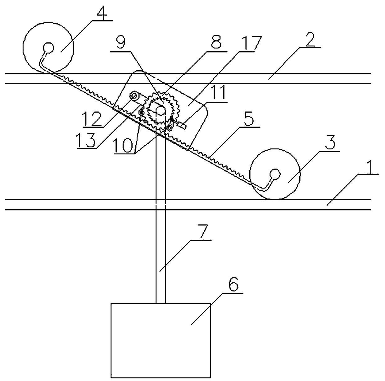 Compensated type aerial orbit carrying device for maintaining carrier running horizontally