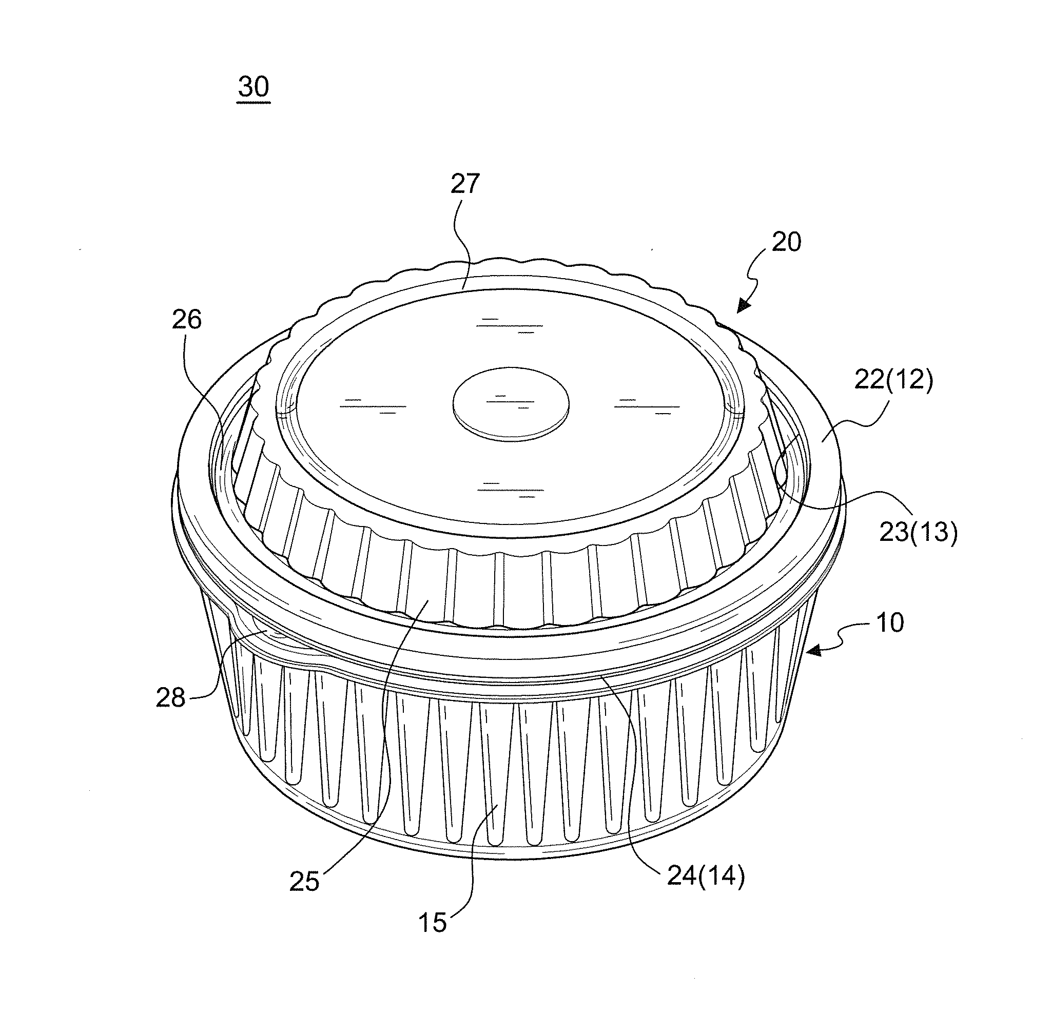 Circular food container with double sealing structure