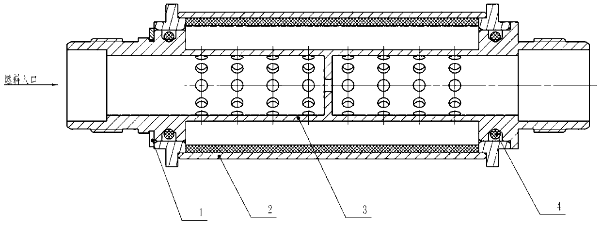 Resistance composite type pressure pulsation attenuator with length direction restraint