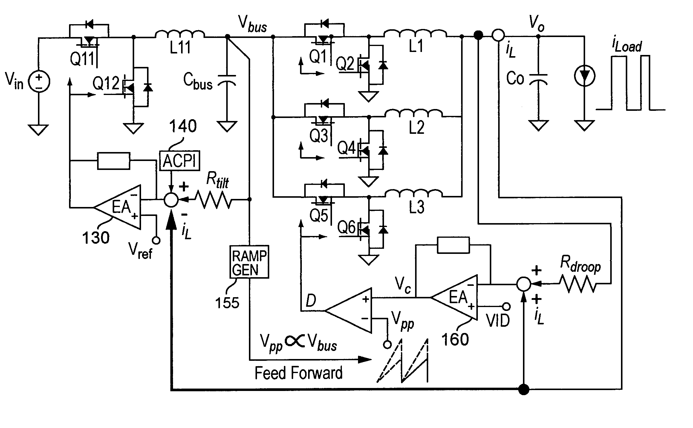 Adaptive bus voltage positioning for two-stage voltage regulators