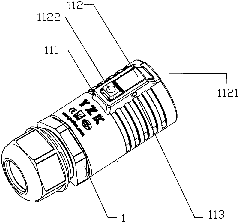 Industrial connector, and male head and female socket thereof