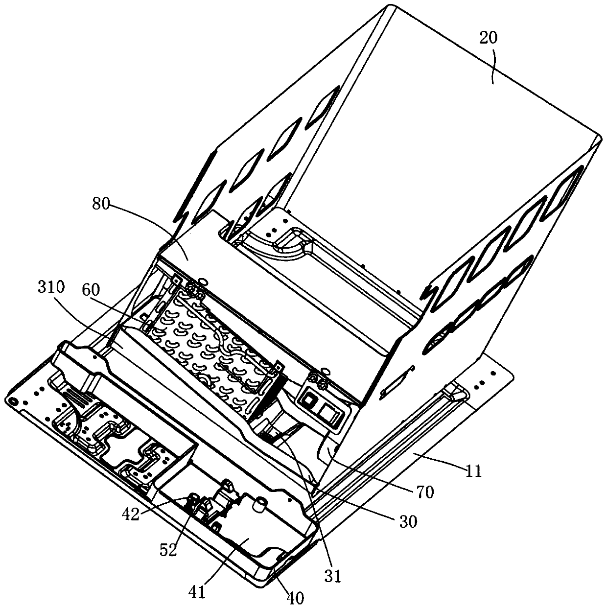 Water draining structure and horizontal type refrigerator