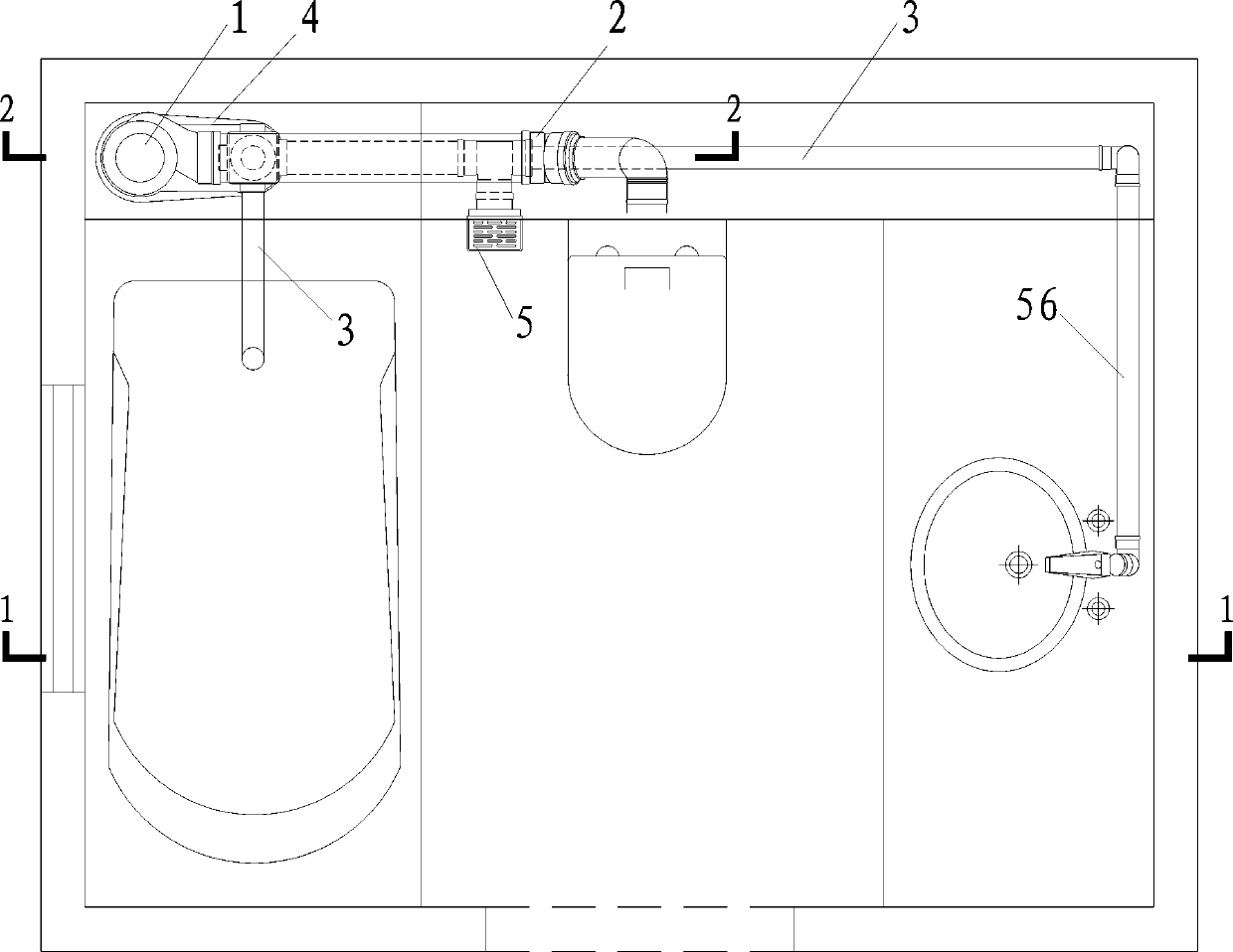 Same-floor drainage system without descending floor slab in bathroom