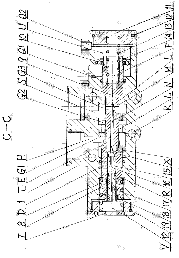 A three-chamber three-position four-way air-controlled reversing hydraulic valve