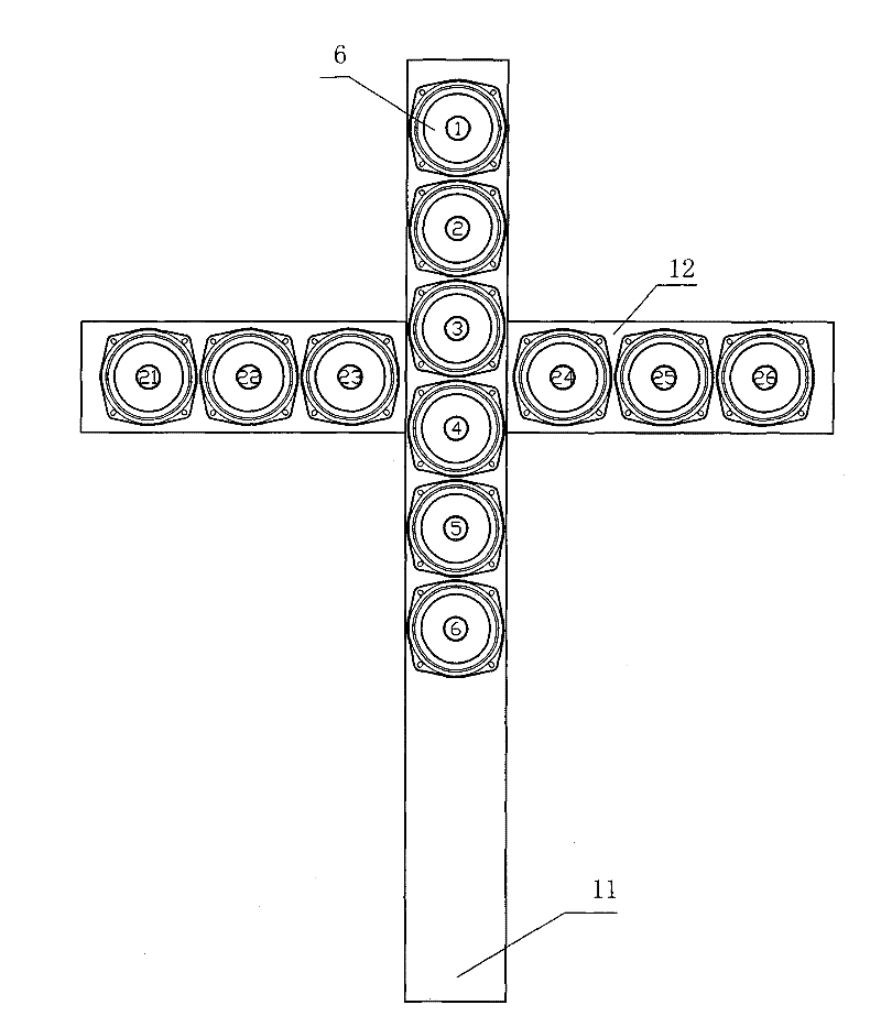 Bidimensional cruciate sound column with controllable directive property