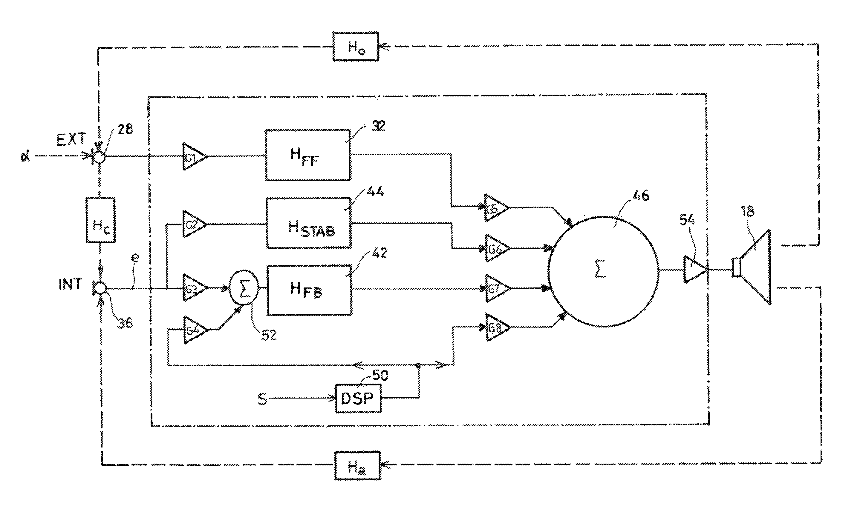 Audio headset with active noise control of the non-adaptive type for listening to an audio music source and/or for “hands-free” telephony functions