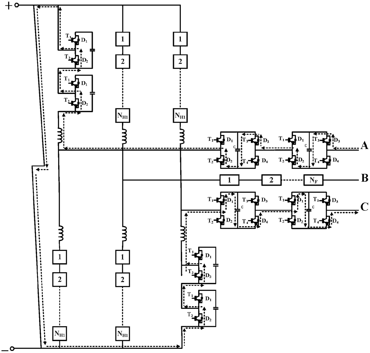 Three-port flexible multi-state switching device based on bridge arm multiplexing and hybrid cascade