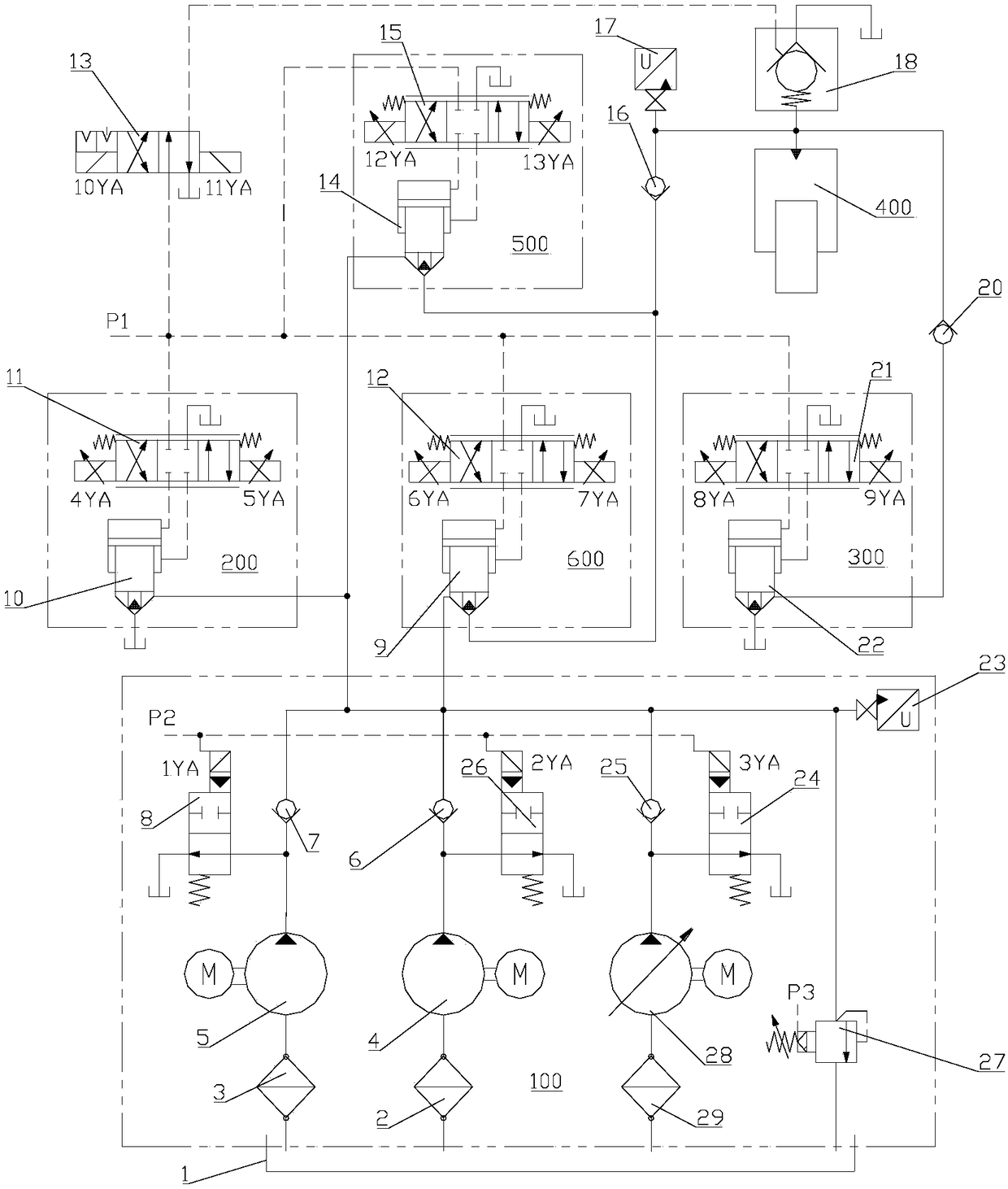 Driving system of main cylinder of heavy-duty double-function hydraulic press and its application method