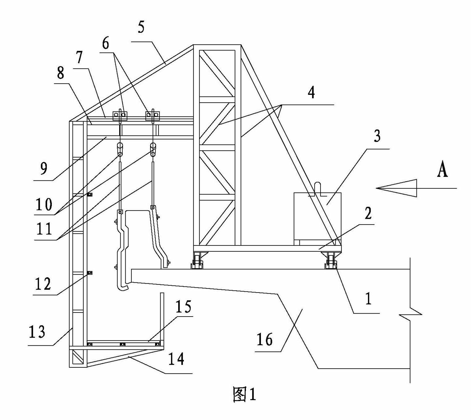Upper air anti-collision guardrail module transfer hanging bracket and construction method