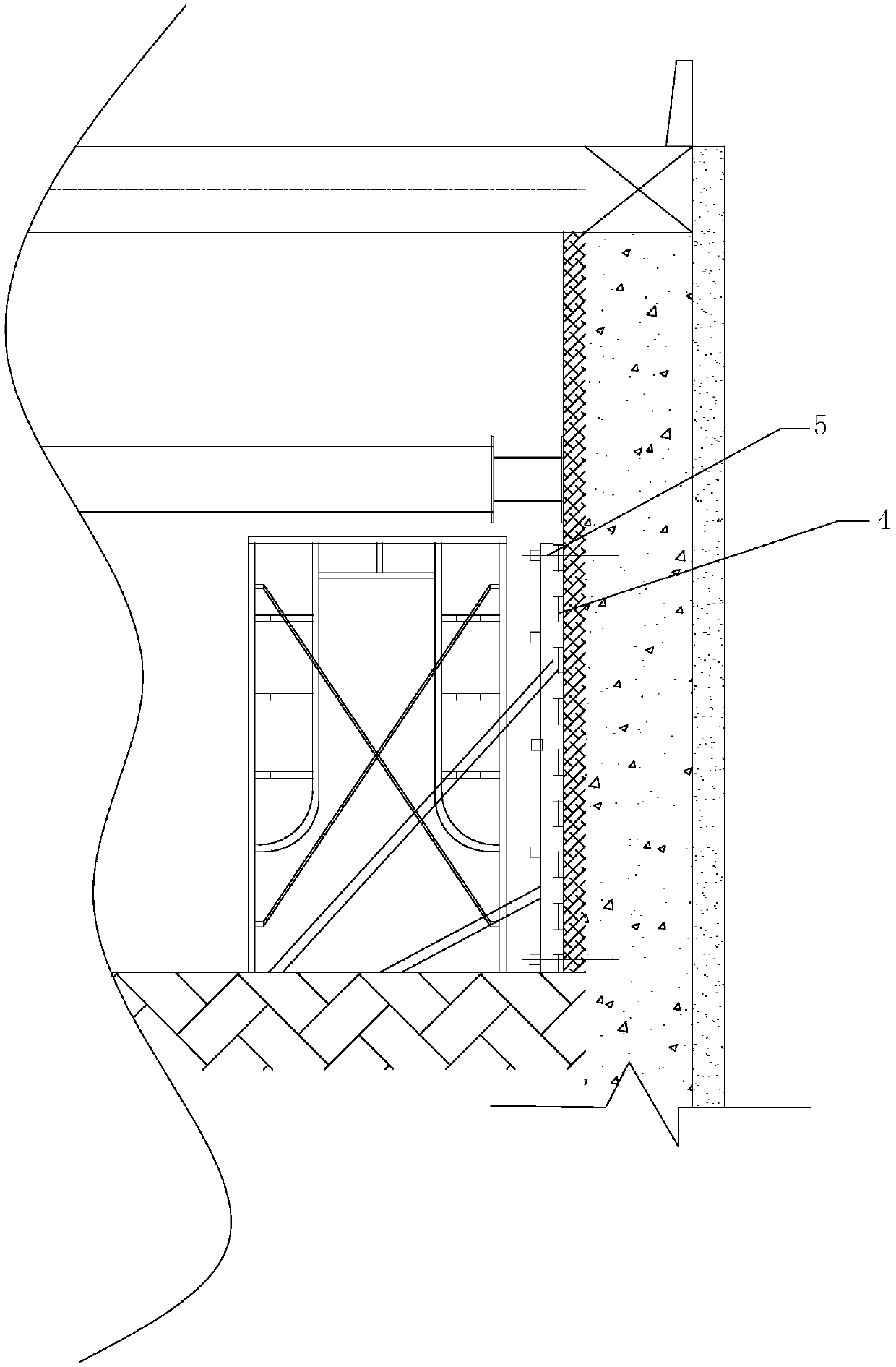 Construction method of model-building concrete between fender piles of subway station