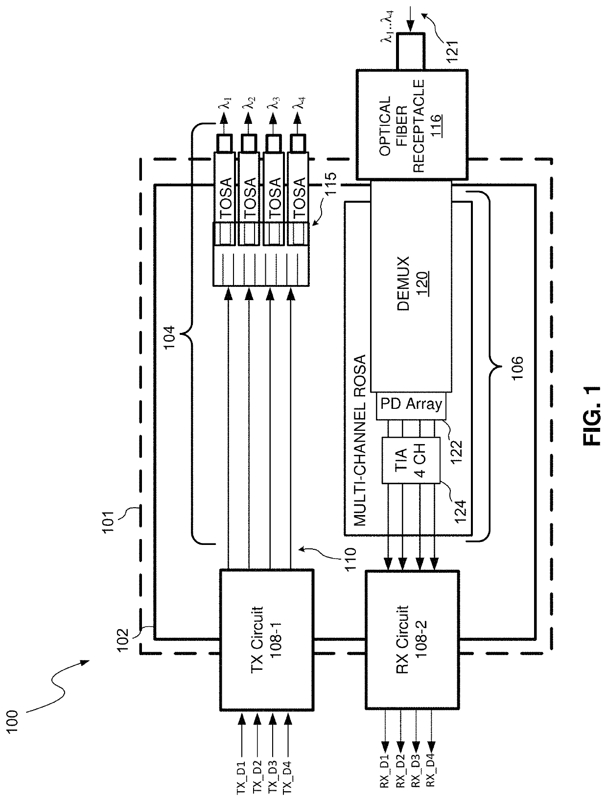 Optical demultiplexer with truncated profile and an optical transceiver module implementing same