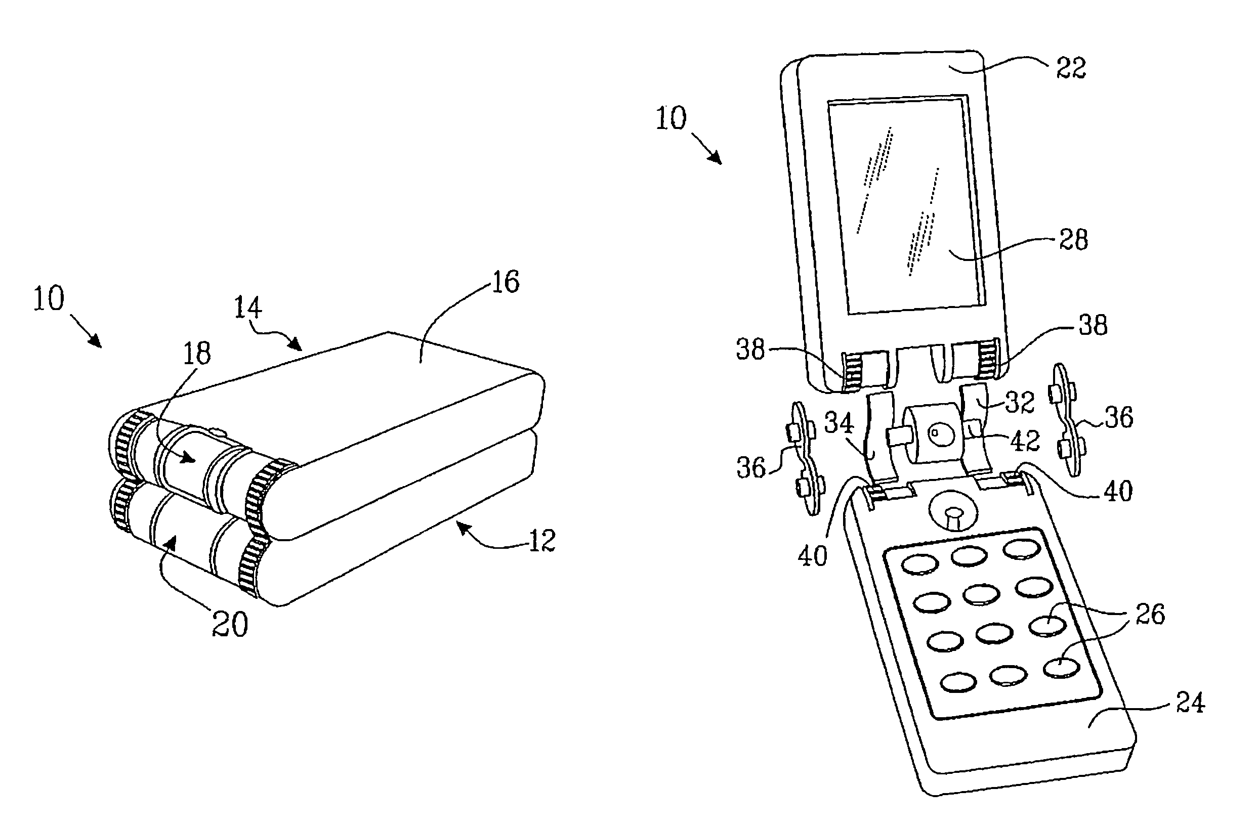 Flexible conductors connected between two parts of a portable electronic device