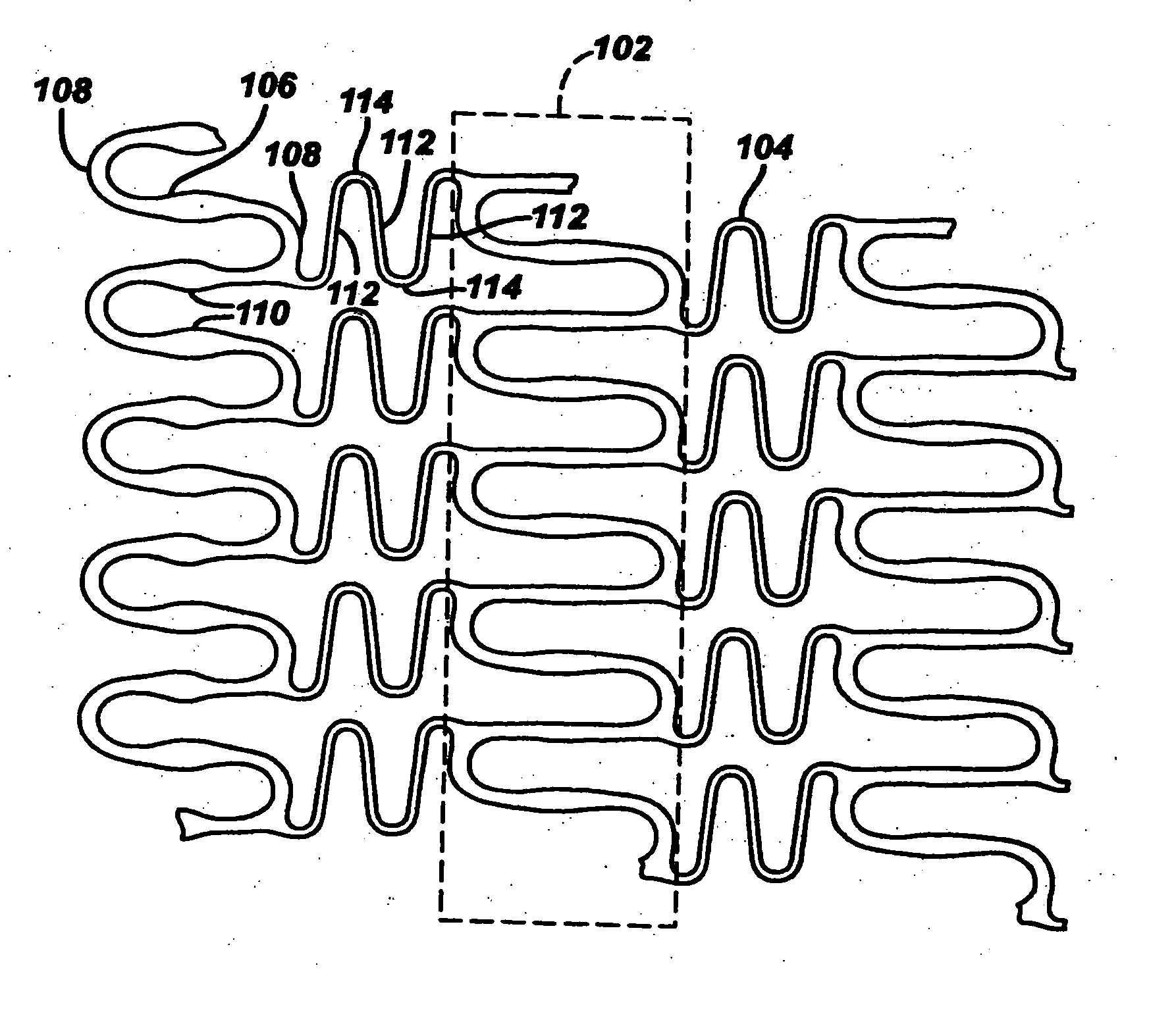 Polymeric stent having modified molecular structures in the flexible connectors and the radial arcs of the hoops