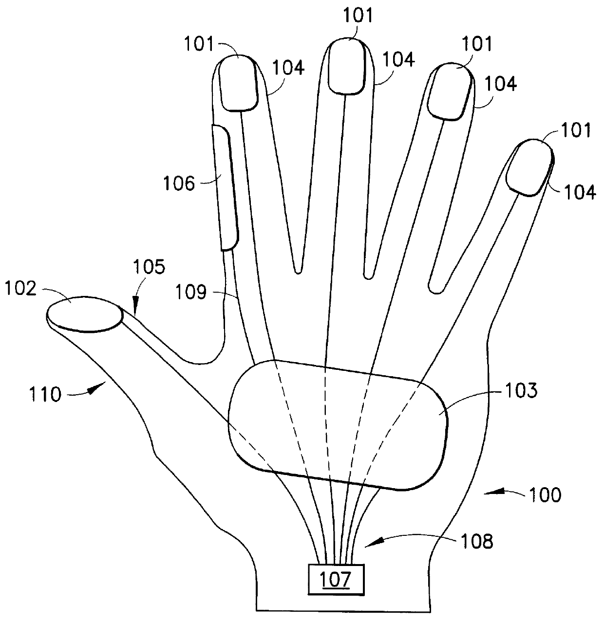 Data input glove having conductive finger pads and thumb pad, and uses therefor