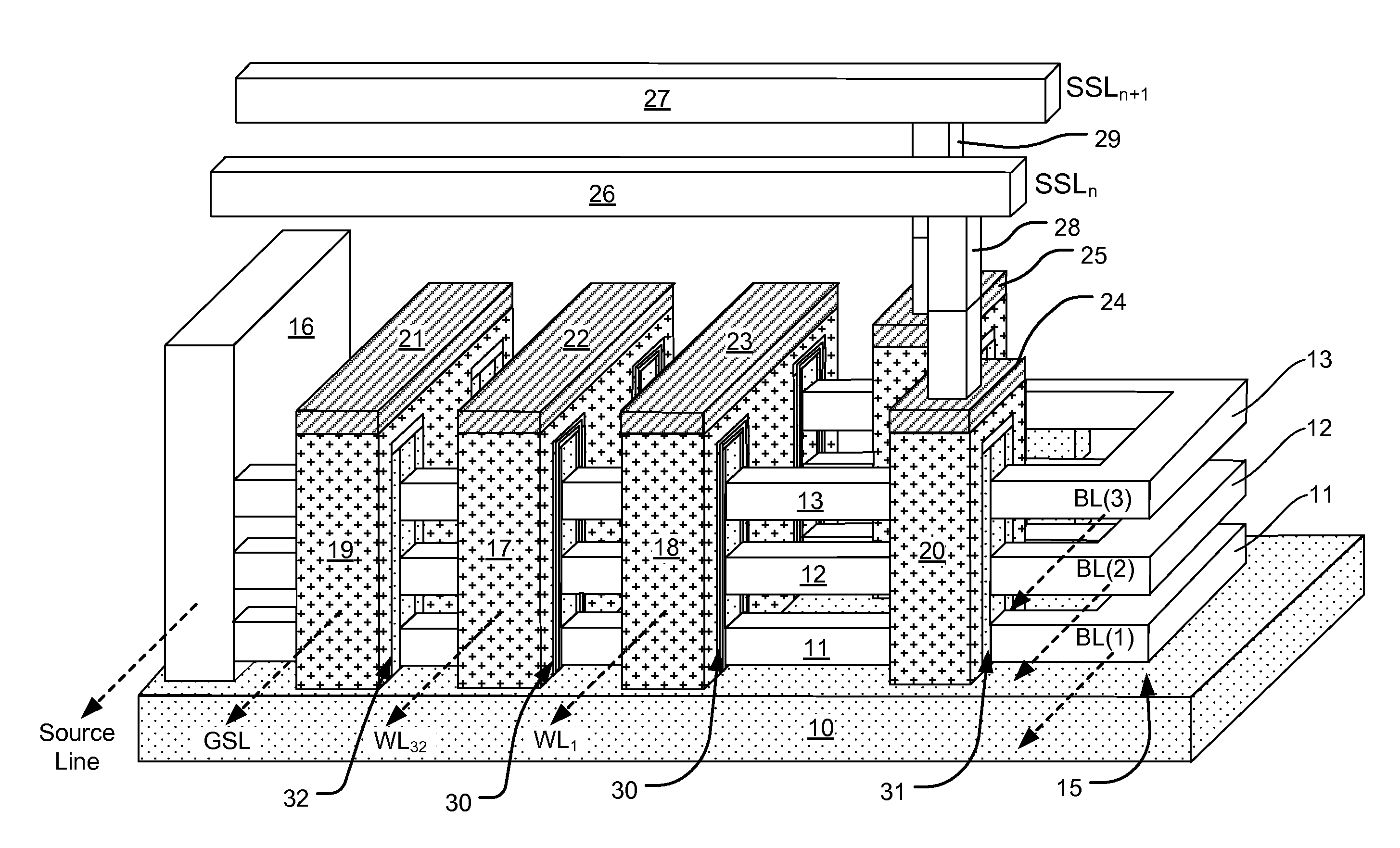 NAND flash with non-trapping switch transistors