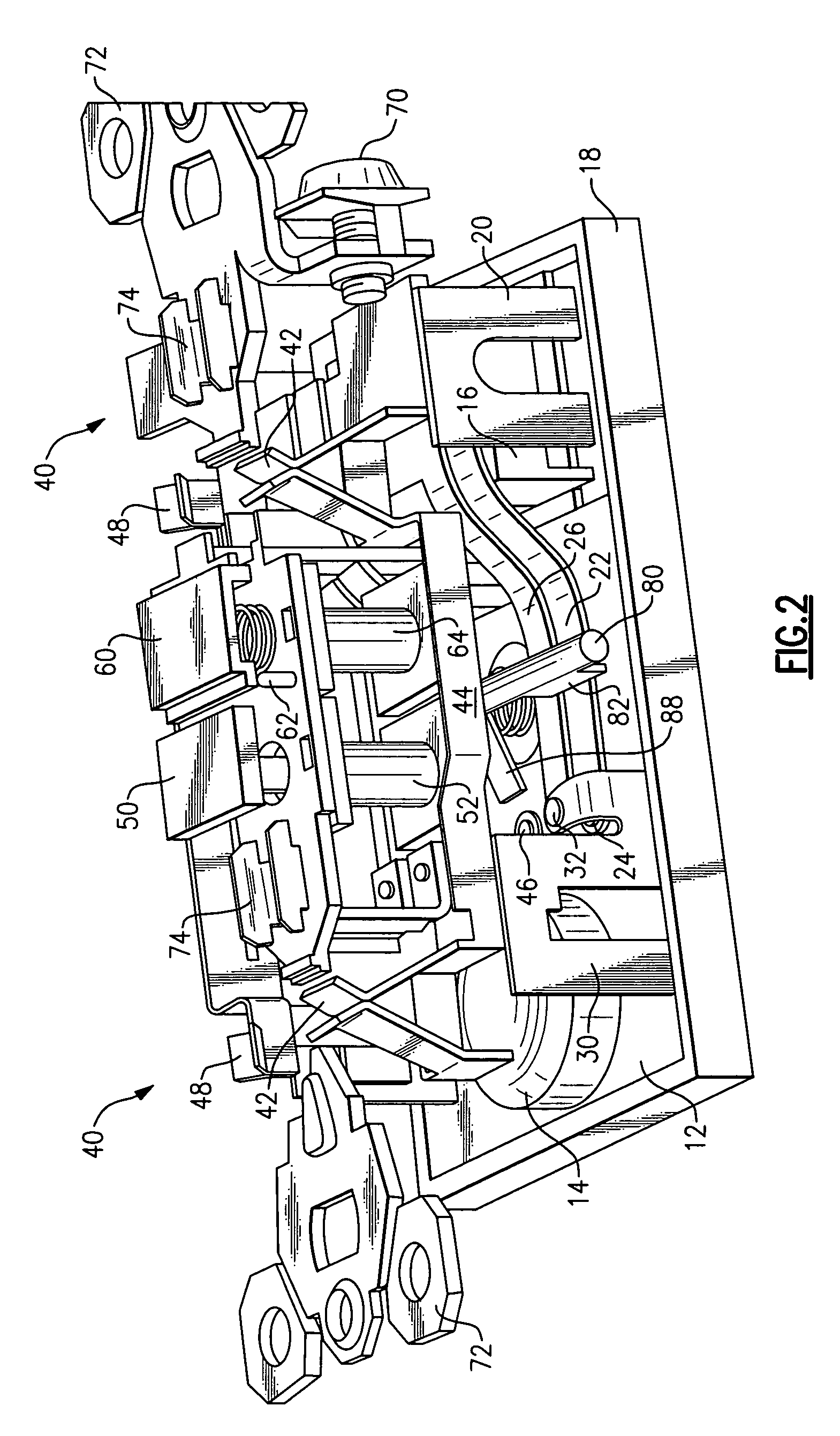 Protection device with a sandwiched cantilever breaker mechanism