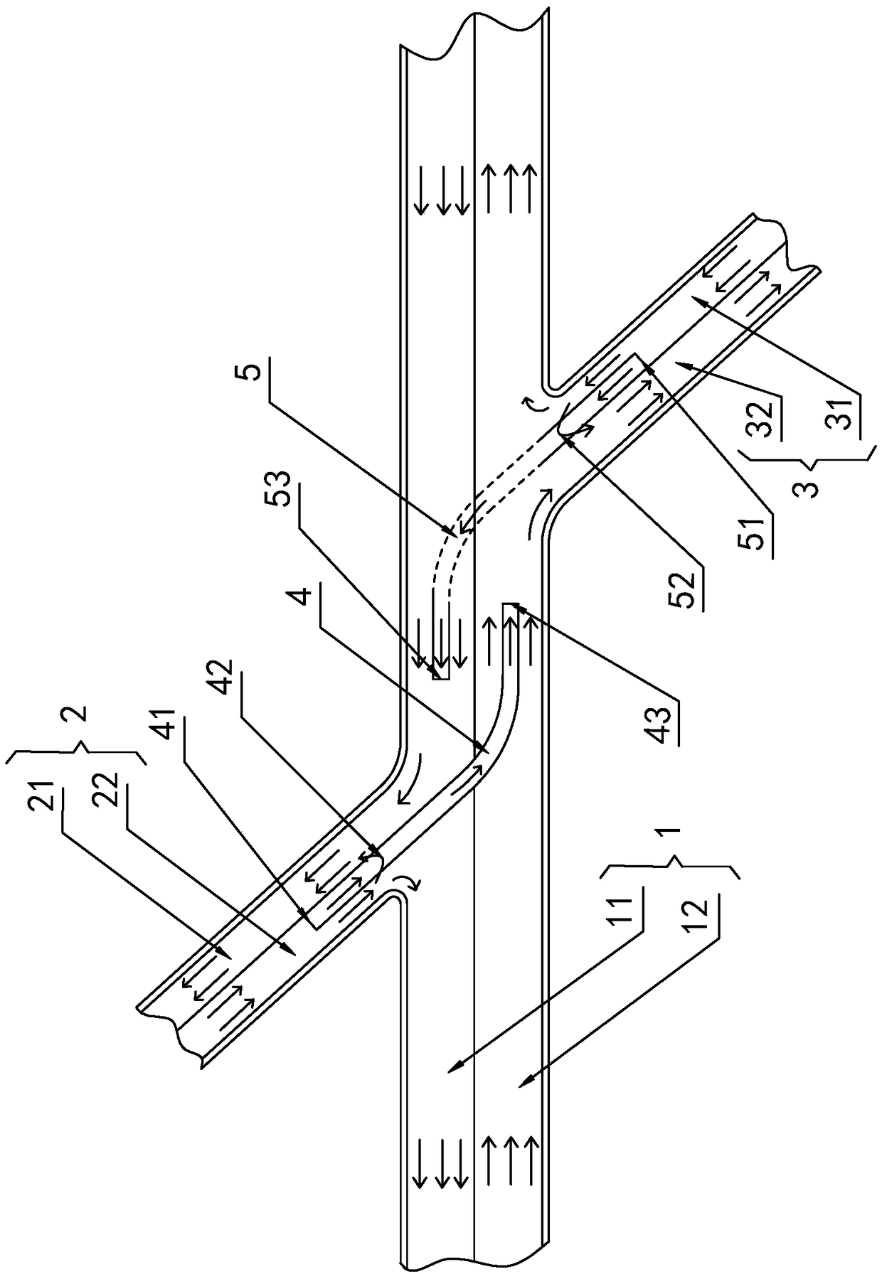 Staggered cross intersection interchange structure